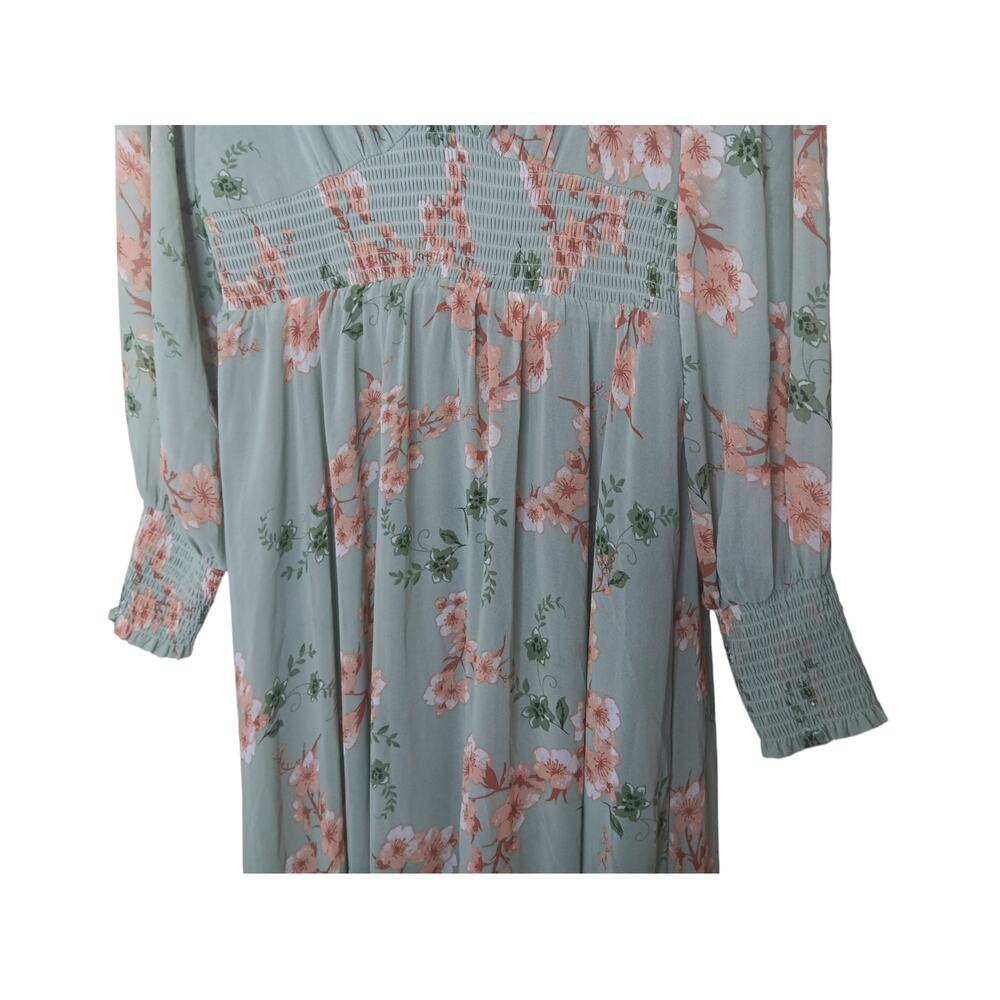 Baltic Born Olivia Maxi Dress L Sage Peach Floral Chiffon Smocked Wedding - Picture 7 of 16